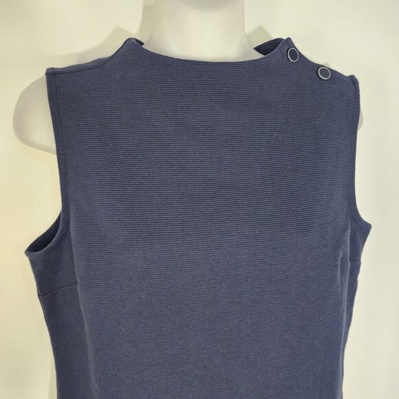Talbots Womens High Neck Button Shoulder Top Small Navy Blue Ribbed Sleeveless - Picture 3 of 8